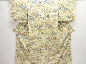 アンティーク　雲に草花模様上代紬着物